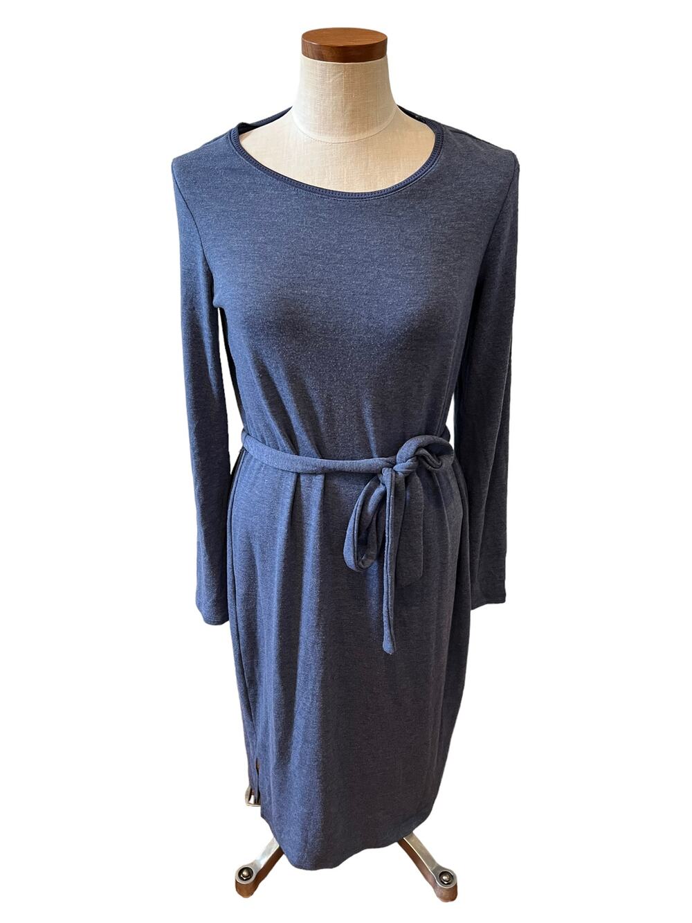 H Halston Casual Long Sleeve Knit Belted Midi Dress cornflower blue M